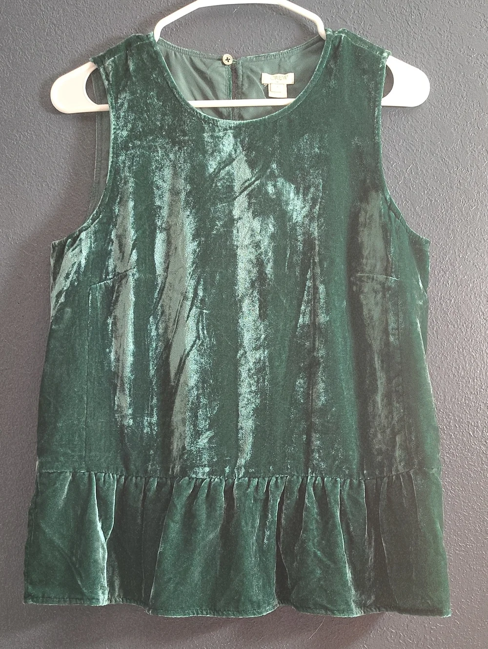 J. Crew Emerald Green Velvet Peplem Sleeveless Ruffle-Hem Top Size 4